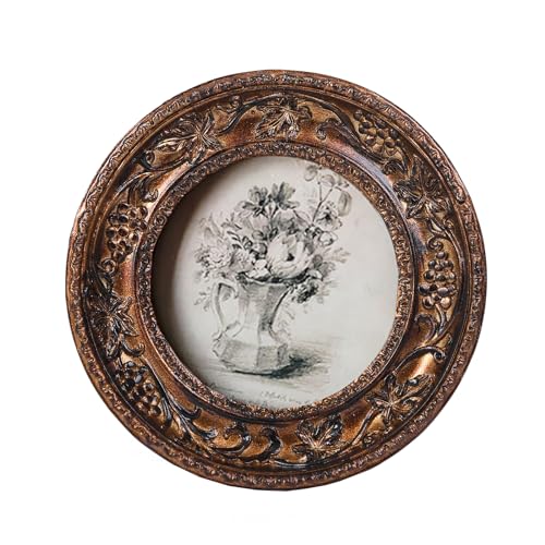 SIKOO Small Vintage 3×3 Round Picture Frame Antique Ornate Mini Photo Frame Vintage Wall Decor, Bronze Gold - Image 1