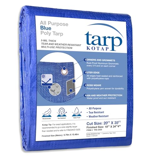 Kotap 20 x 35 Ft. All-Purpose Multi-Use Protection/Coverage 5-mil Poly Tarp, Waterproof, Blue, (TRA-2035) - Image 1
