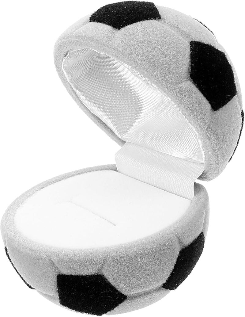 Velvet Soccer Ring Box with Flocking Fabric, Portable Jewelry Holder for Proposal and Wedding Ceremony, Gray Sports Ring Case for Men and Boys - Image 1