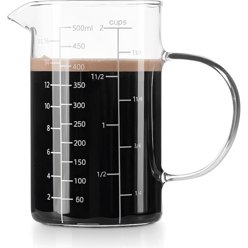 FrutPunch Glass Measuring Cup, 500ML (18OZ, 2 Cups), with Three Scales and V-Shaped Mouth Measuring Cup, High Borosilicate Glass Liquid Measuring Cups, Suitable for Kitchen and Restaurant. - Image 1