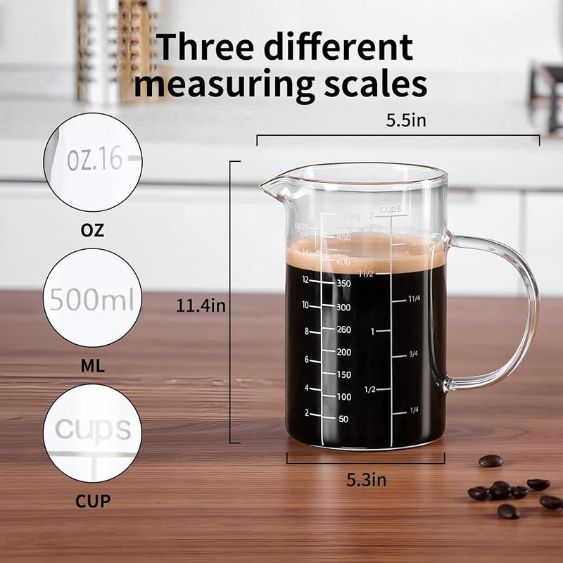 FrutPunch Glass Measuring Cup, 500ML (18OZ, 2 Cups), with Three Scales and V-Shaped Mouth Measuring Cup, High Borosilicate Glass Liquid Measuring Cups, Suitable for Kitchen and Restaurant. - Image 2