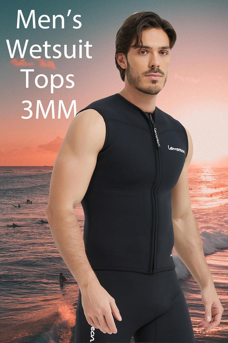 Lemorecn Men Wetsuits Top Premium Neoprene 3mm Zipper Diving Vest (2095,S) - Image 3