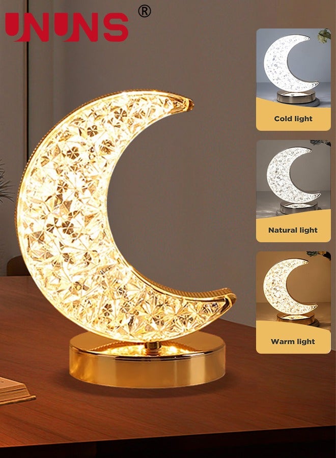UNUNS Led Moon Lamp,Cordless Rechargeable Stepless Dimmable Touch Nightstand Light With 3 Colors Modes For Girls Room,Bedroom And Ramadan Decor - Image 1