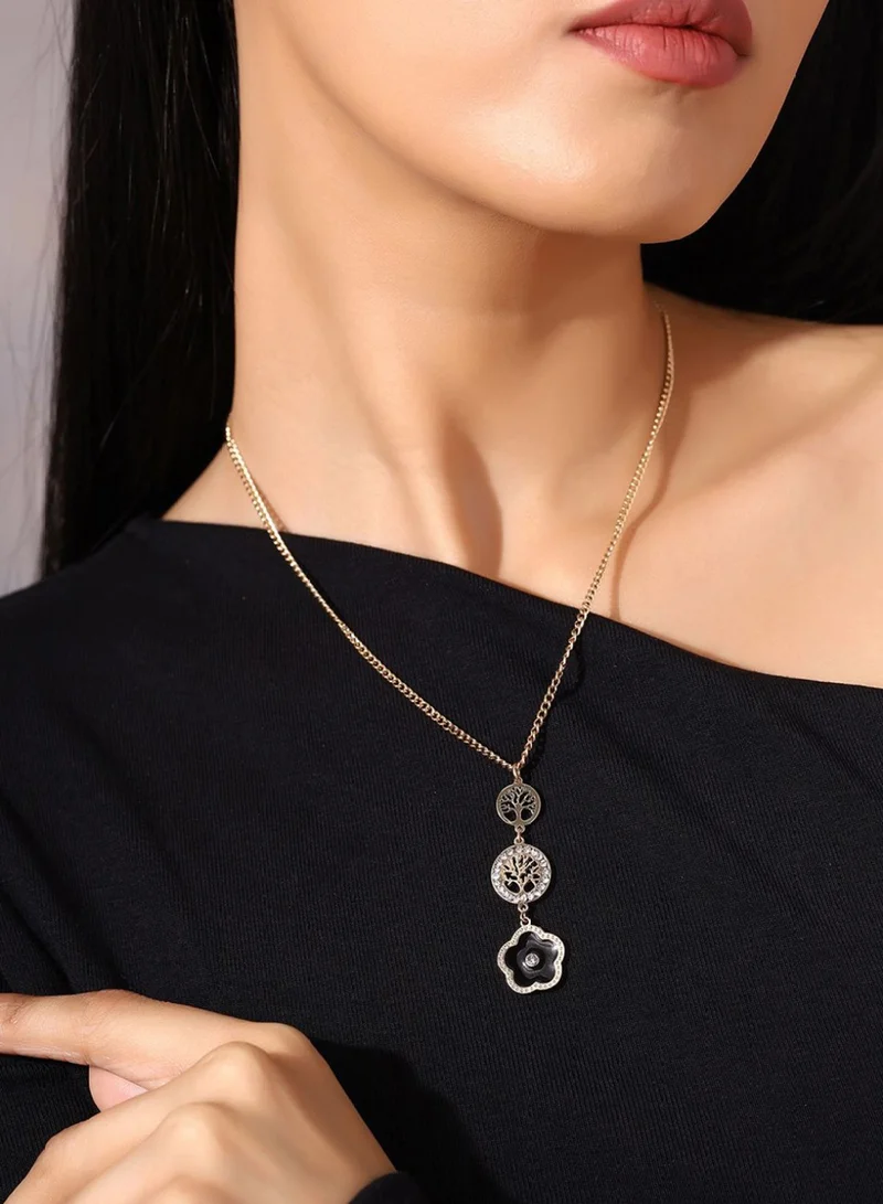 Priyaasi Stones Studded Flower Tree Shaped Pendant With Chain