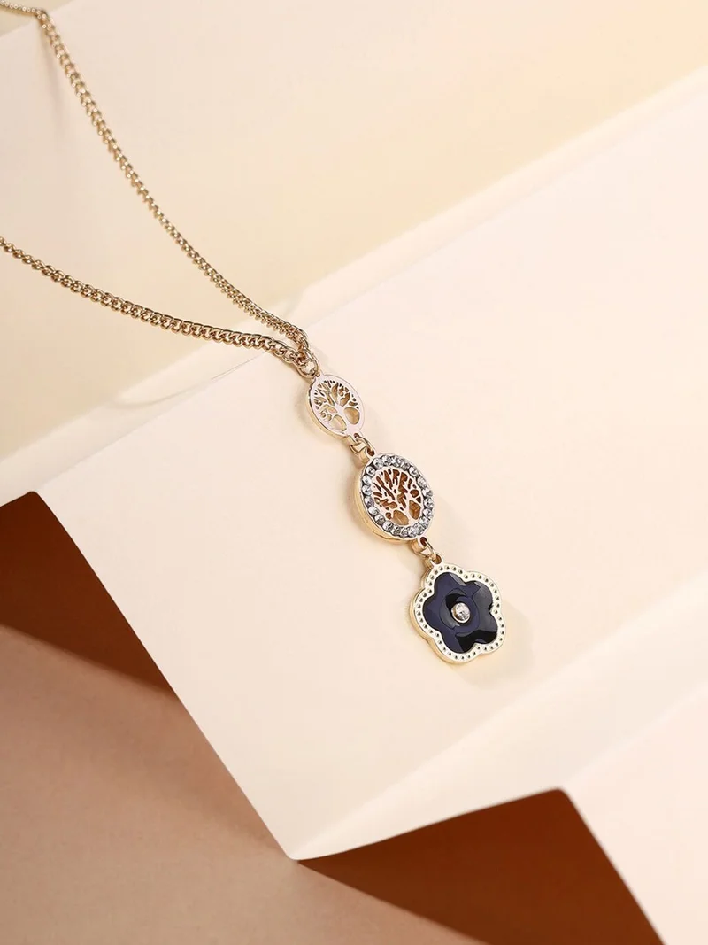 Priyaasi Stones Studded Flower Tree Shaped Pendant With Chain