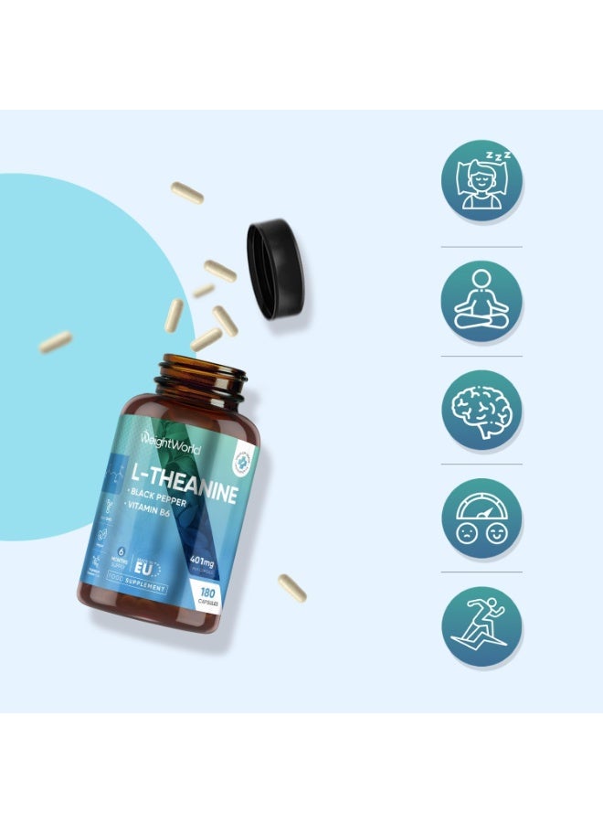 WeightWorld L-Theanine - 401mg - 180 Capsules - 6 Months Supply | with Vitamin B6 & Black Pepper | 1 Capsule per Day | Vegan & Magnesium Stearate-Free - L Theanine Supplement for Men & Women - Made in Europe - Image 3