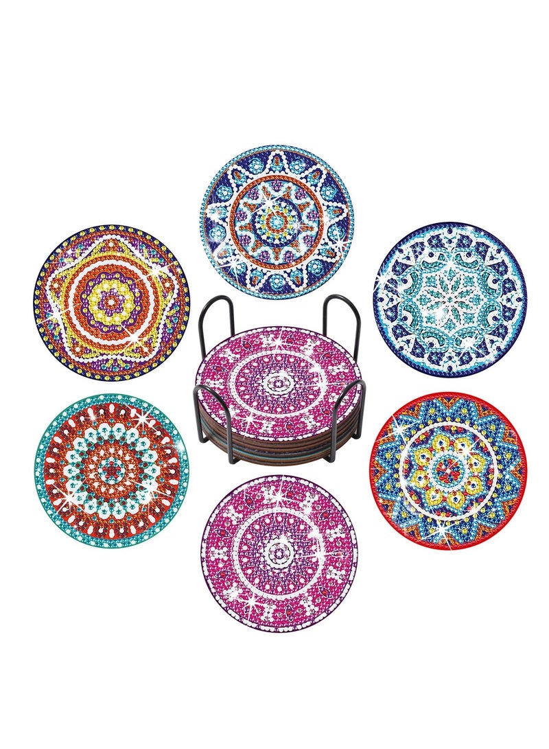 شو وو Diamond Painting Coasters Mandala Coaster DIY Kits for Beginners Art Crafts with Holder - Image 1