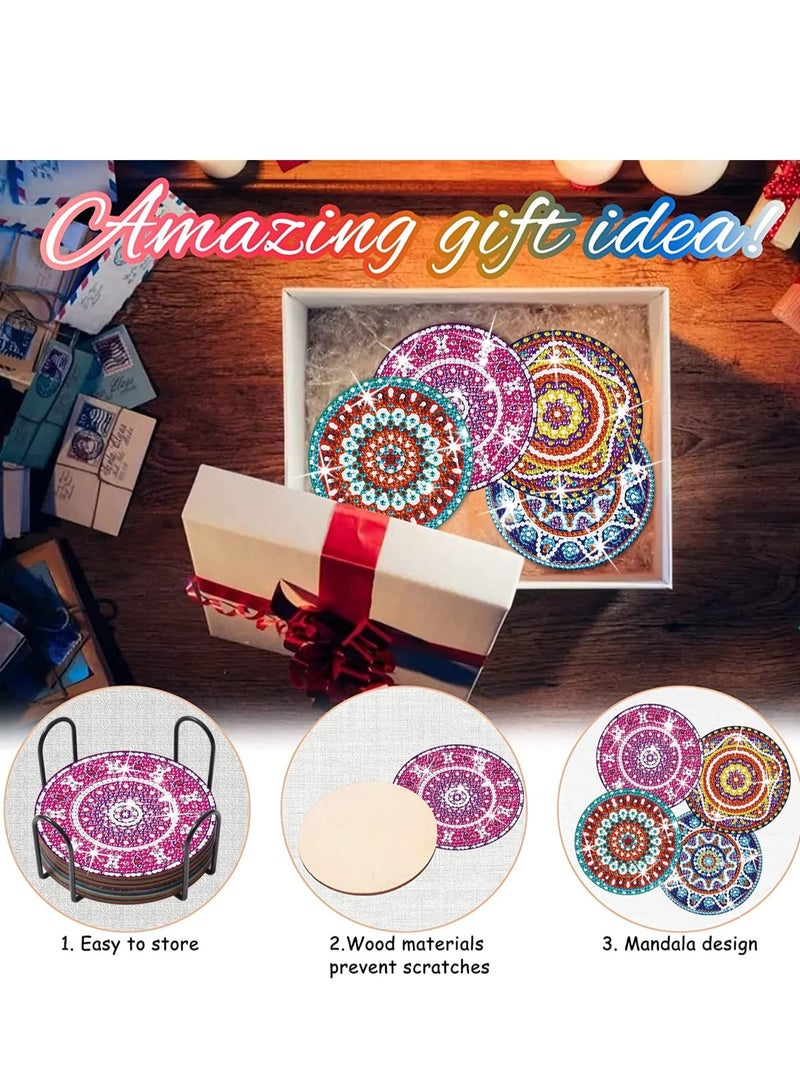 شو وو Diamond Painting Coasters Mandala Coaster DIY Kits for Beginners Art Crafts with Holder - Image 3