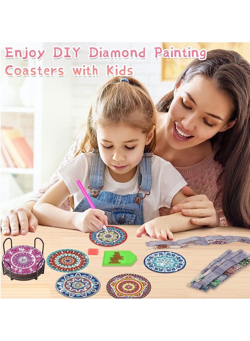 شو وو Diamond Painting Coasters Mandala Coaster DIY Kits for Beginners Art Crafts with Holder - Image 4