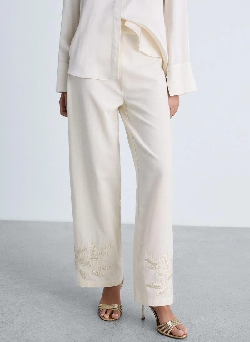 MANGO Embroidered Straight-Fit Trousers