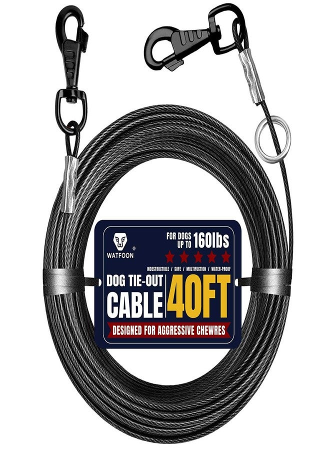 WATFOON Dog Tie Out Cable - Training Tether for Dogs Up to 160 Pounds - 360° Swivel Clips - Reflective Dog Tether for Yard, Camping, Park - Heavy Duty Pet Chain with Runner Metal Ring (Black, 40ft) - Image 1