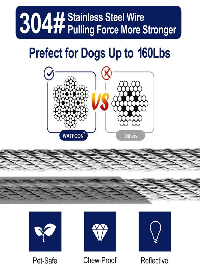 WATFOON Dog Tie Out Cable - Training Tether for Dogs Up to 160 Pounds - 360° Swivel Clips - Reflective Dog Tether for Yard, Camping, Park - Heavy Duty Pet Chain with Runner Metal Ring (Black, 40ft) - Image 2