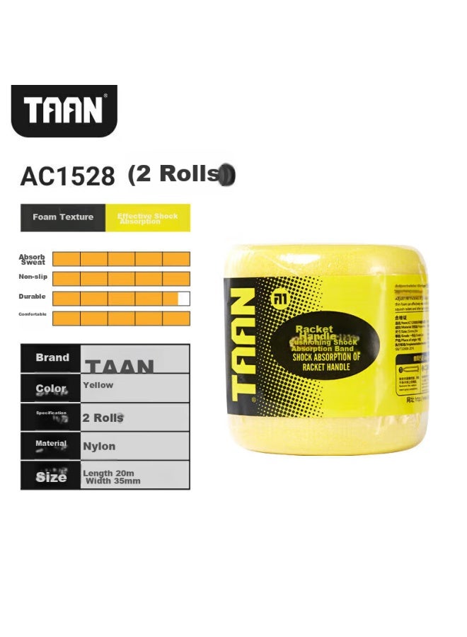 Taan Badminton Racket Handle Shock-absorbing Film, Tennis Racket Cushioning Film, Shock-absorbing Tape, Hand Grip Tape, Base Film, Yellow, 2-pack - Image 3