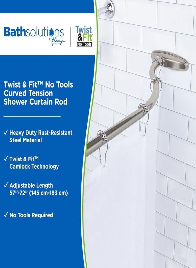 Kenney KN60961 Twist & Fit No Tools Camlock Tension 6" Curved Shower Curtain Rod with Non-Slip, Non-Scratch Ends, 57-72" Adjustable Length, Brushed Nickel, 1" Diameter Rust Resistant Steel Tube - Image 2