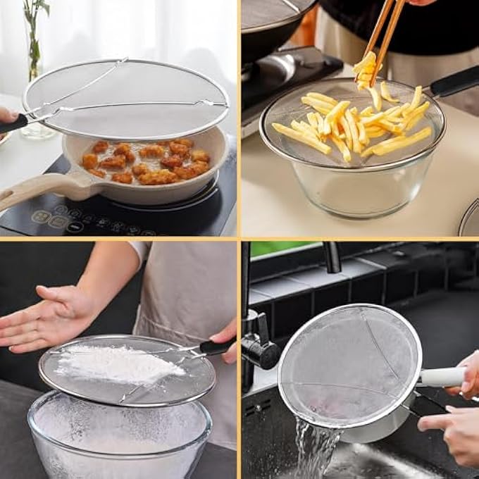 تخيل شاشة رذاذ لمقلاة القلي 13 115 98 شبكة دقيقة من الفولاذ المقاوم للصدأ لحماية تناثر الدهون مع مقابض سيليكون مريحة وأقدام مريحة للاستخدام على أواني الغليان تحمي المقالي من الطهي الآمن - Image 3