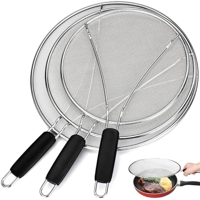 تخيل شاشة رذاذ لمقلاة القلي 13 115 98 شبكة دقيقة من الفولاذ المقاوم للصدأ لحماية تناثر الدهون مع مقابض سيليكون مريحة وأقدام مريحة للاستخدام على أواني الغليان تحمي المقالي من الطهي الآمن - Image 1