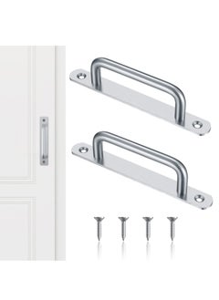 Excefore Door Handles, 2 Pcs Pull Push Door Handles with Metal Plates Stainless Steel Sliding Door Pull Heavy Duty Pull Handle Hardware for Cupboard Cabinet Garage Shed Barn Gate (160mm/6.29in)  - Image 1