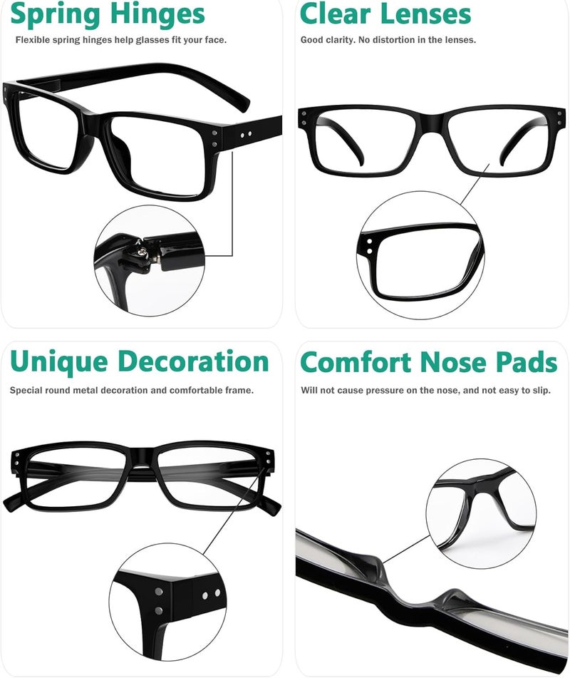 Eyekepper Mens Vintage Reading Glasses5 Pack Black Frame Glasses for Men ReadingReader Eyeglasses Women - Image 4