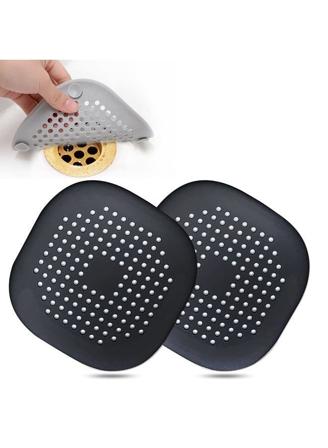 Bovinde Hair Drain Catcher,Square Drain Cover for Shower Silicone Hair Stopper with Suction Cup,Easy to Install Suit for Bathroom,Bathtub,Kitchen 2 Pack (Black) - Image 1