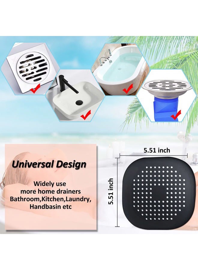 Bovinde Hair Drain Catcher,Square Drain Cover for Shower Silicone Hair Stopper with Suction Cup,Easy to Install Suit for Bathroom,Bathtub,Kitchen 2 Pack (Black) - Image 5