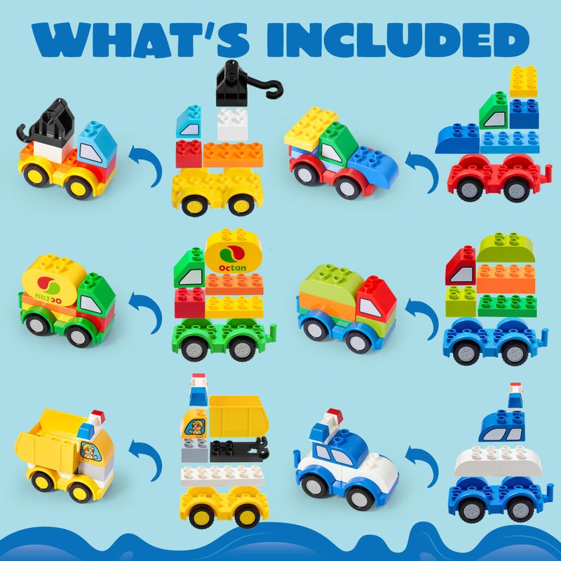 JOYIN 80Pcs Toddlers Car Building Blocks Set, 12Pcs Different Vehicles, Build Your Own Toy Cars, Compatible with Brand Name Building Bricks for Kids Boys Girls Birthday Easter Gift - Image 4