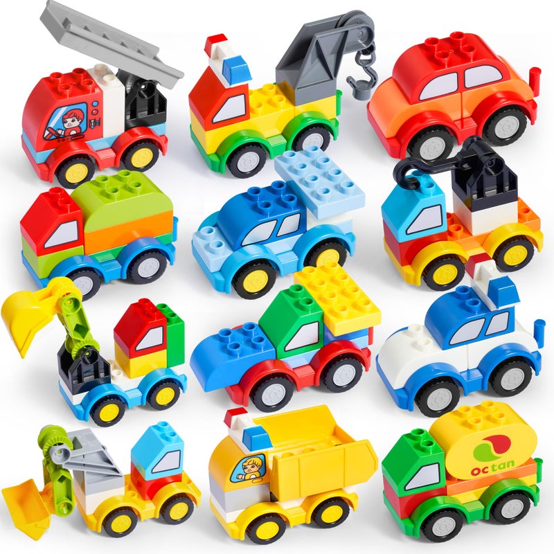 JOYIN 80Pcs Toddlers Car Building Blocks Set, 12Pcs Different Vehicles, Build Your Own Toy Cars, Compatible with Brand Name Building Bricks for Kids Boys Girls Birthday Easter Gift - Image 1