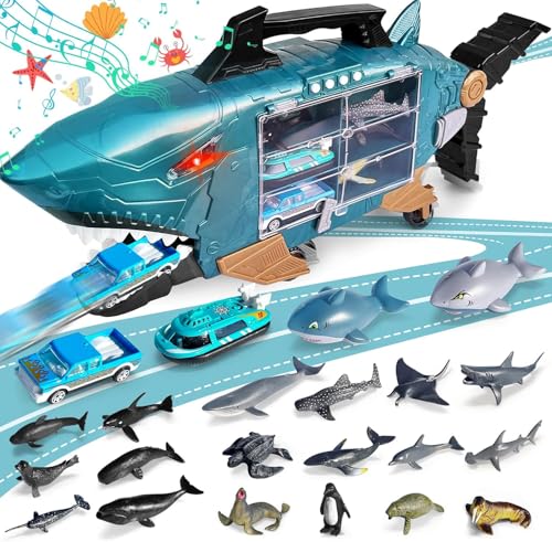 Grarain Shark LED Ocean Animal Toys  Trucks Cars  18pcs Sea Animals for 3 Year Olds - Image 1
