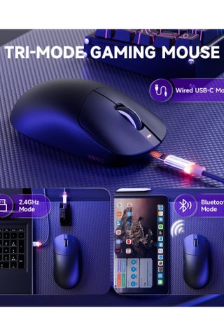ماوس ألعاب لاسلكي فائق السرعة X8PRO، مستشعر PAW3395PRO، معدل استطلاع 8 كيلوهرتز، 40 ألف نقطة في البوصة، وضع ثلاثي، شريحة MCU من Broadcom 52840، 100 مليون نقرة، بطارية 500 مللي أمبير/ساعة، 55 جرام، فأرة قابلة للبرمجة مع كابل ملفوف - أسود - view 3
