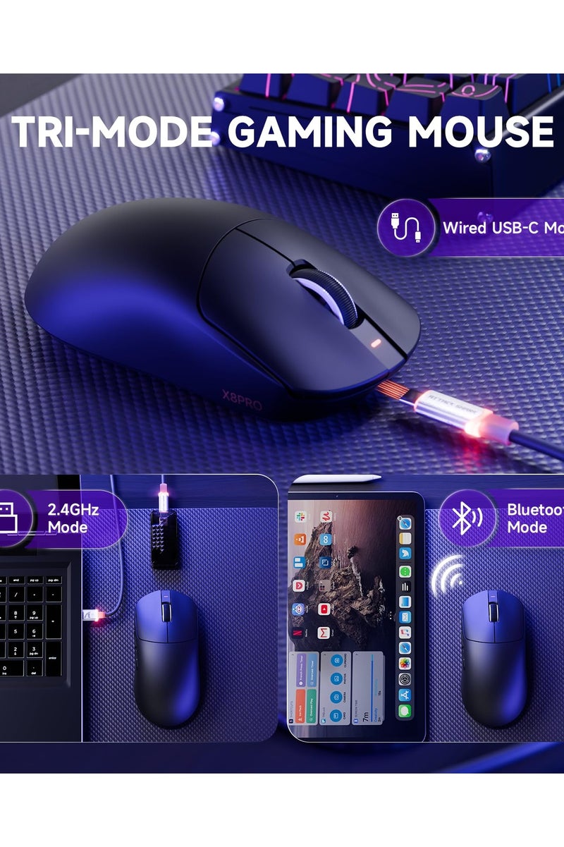 Attack Shark X8PRO Ultra Wireless Gaming Mouse,PAW3395PRO Sensor,8Khz Polling Rate,40K DPI,Tri-Mode,Broadcom 52840 MCU Chip,100M Clicks,500MAh Battery,55g,Programmable Mice with Coiled Cable-Black - Image 3