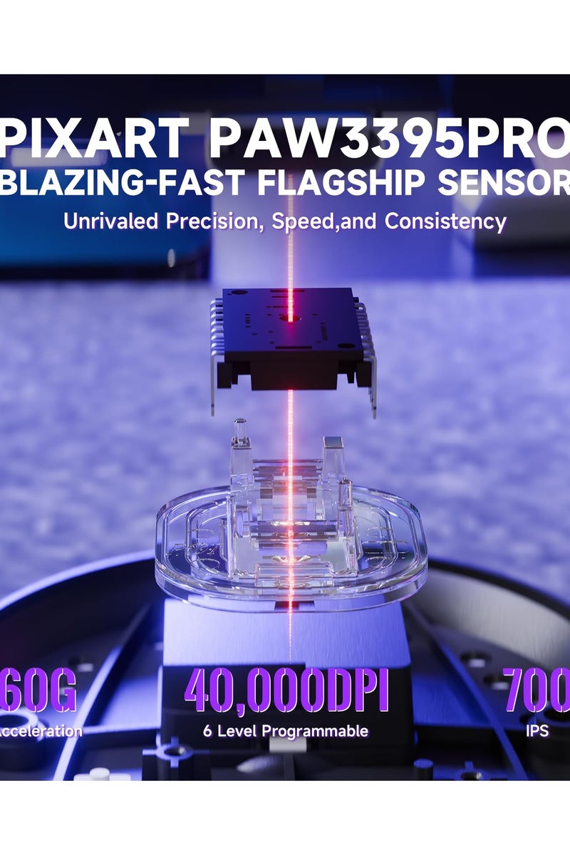 Attack Shark X8PRO Ultra Wireless Gaming Mouse,PAW3395PRO Sensor,8Khz Polling Rate,40K DPI,Tri-Mode,Broadcom 52840 MCU Chip,100M Clicks,500MAh Battery,55g,Programmable Mice with Coiled Cable-Black - Image 4