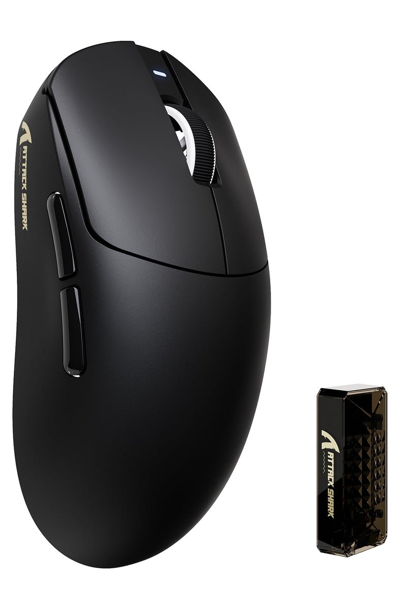 Attack Shark X8PRO Ultra Wireless Gaming Mouse,PAW3395PRO Sensor,8Khz Polling Rate,40K DPI,Tri-Mode,Broadcom 52840 MCU Chip,100M Clicks,500MAh Battery,55g,Programmable Mice with Coiled Cable-Black - Image 1