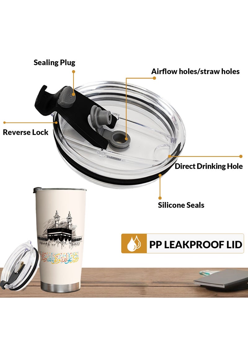GALADUNE Stainless Steel Travel Coffee Mug, Double-wall Vacuum Insulated Cup, 20 oz, Suitable for Iced and Hot Drinks, Architecture and calligraphy patterns  - Image 4