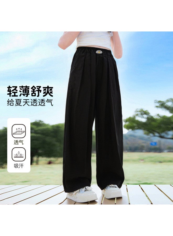 Bumblebee Girls' Summer Pants - Kids' Ice Silk Wide Leg Trousers, Loose Straight Cut With Flowy Drape, Breathable Elastic Waist Comfortable Play Pants For Big Girls - Image 2