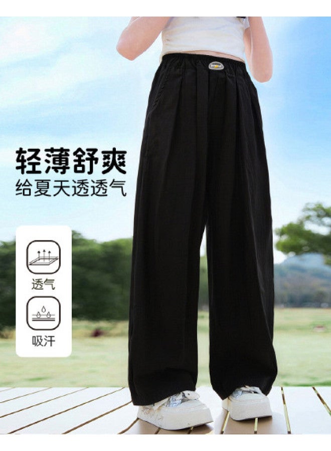 Bumblebee Girls' Summer Pants - Kids' Ice Silk Wide Leg Trousers, Loose Straight Cut With Flowy Drape, Breathable Elastic Waist Comfortable Play Pants For Big Girls - Image 1