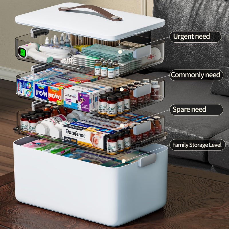 CTIME 4-Tier XL Medicine Organizer with Leather Handle - Portable Pill Case & Empty First Aid Kit for Home, Travel, RV, School, Dorm | Ideal Elderly Gift - Image 2