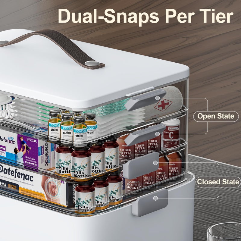 CTIME 4-Tier XL Medicine Organizer with Leather Handle - Portable Pill Case & Empty First Aid Kit for Home, Travel, RV, School, Dorm | Ideal Elderly Gift - Image 5