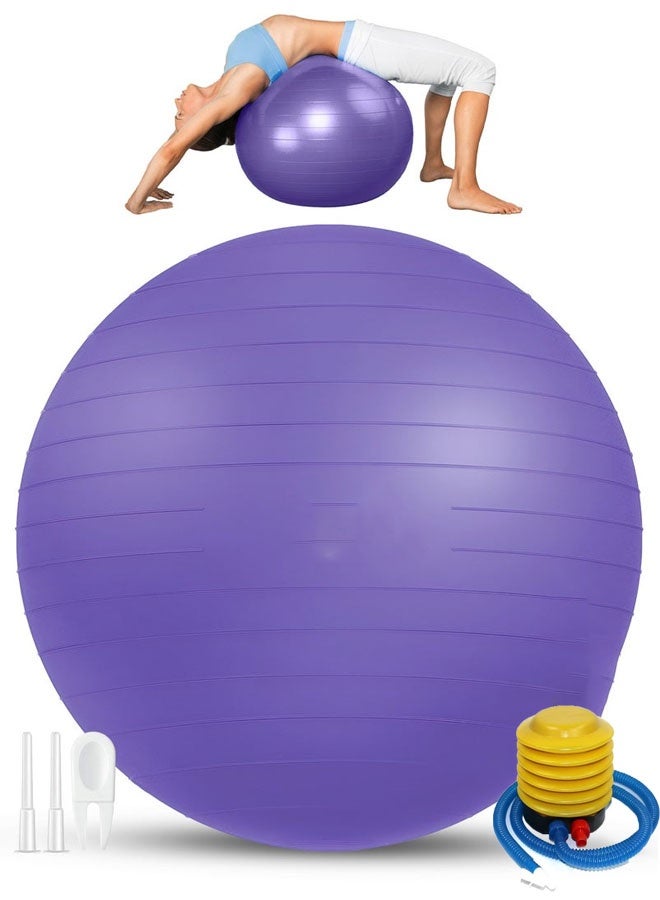 Bukela Yoga Ball with Air Pump - Anti-Burst, Slip-Resistant Exercise Ball for Gym Pilates, Balance Training, Stability, and Pregnancy - Supports 500KG, Fitness Gym Equipment (Purple) 75CM - Image 1