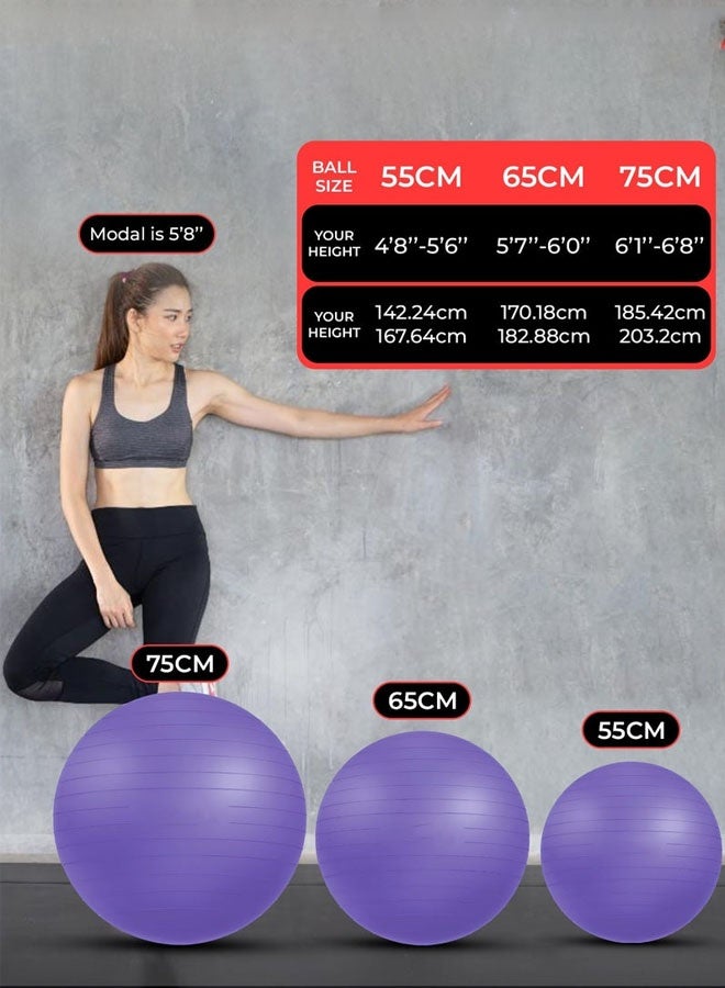 Bukela Yoga Ball with Air Pump - Anti-Burst, Slip-Resistant Exercise Ball for Gym Pilates, Balance Training, Stability, and Pregnancy - Supports 500KG, Fitness Gym Equipment (Purple) 75CM - Image 3