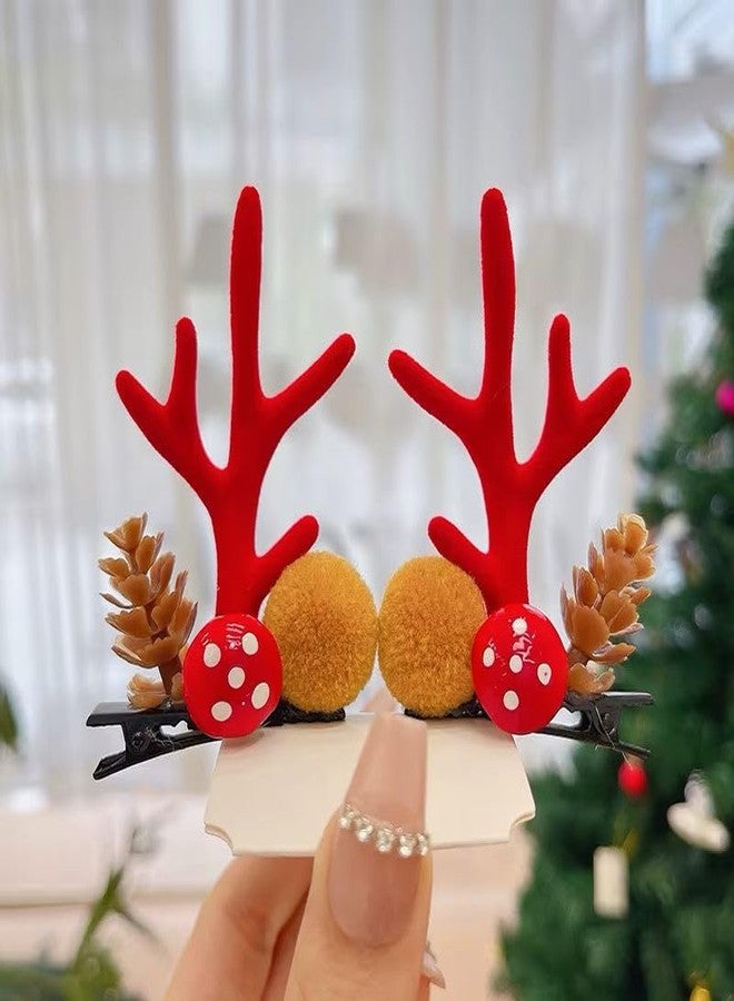 Radhya Accessories Christmas Reindeer Antler Hair Clips pair (Pack of 2) Christmas hair clips for Girls Christmas gift for kids toddlers babies Korean hair accessories Secret Santa GiftHairbands (Design 1) - Image 1