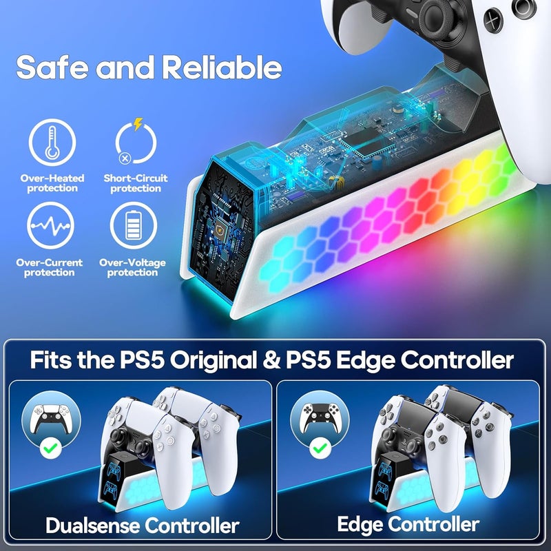 كي دي دي محطة شحن لوحدات تحكم PS5 متوافقة مع وحدات تحكم DualSense و Edge، محطة شحن PS5 مع مؤشر LED، حامل شحن مزدوج عن بعد لجهاز PlayStation 5 Skin - Image 5