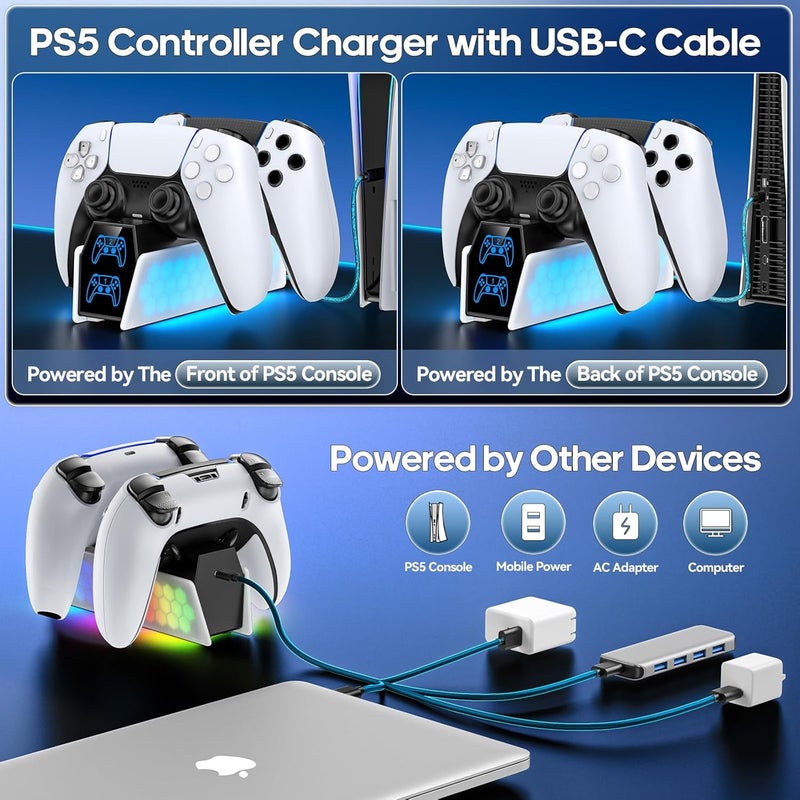 كي دي دي محطة شحن لوحدات تحكم PS5 متوافقة مع وحدات تحكم DualSense و Edge، محطة شحن PS5 مع مؤشر LED، حامل شحن مزدوج عن بعد لجهاز PlayStation 5 Skin - Image 4