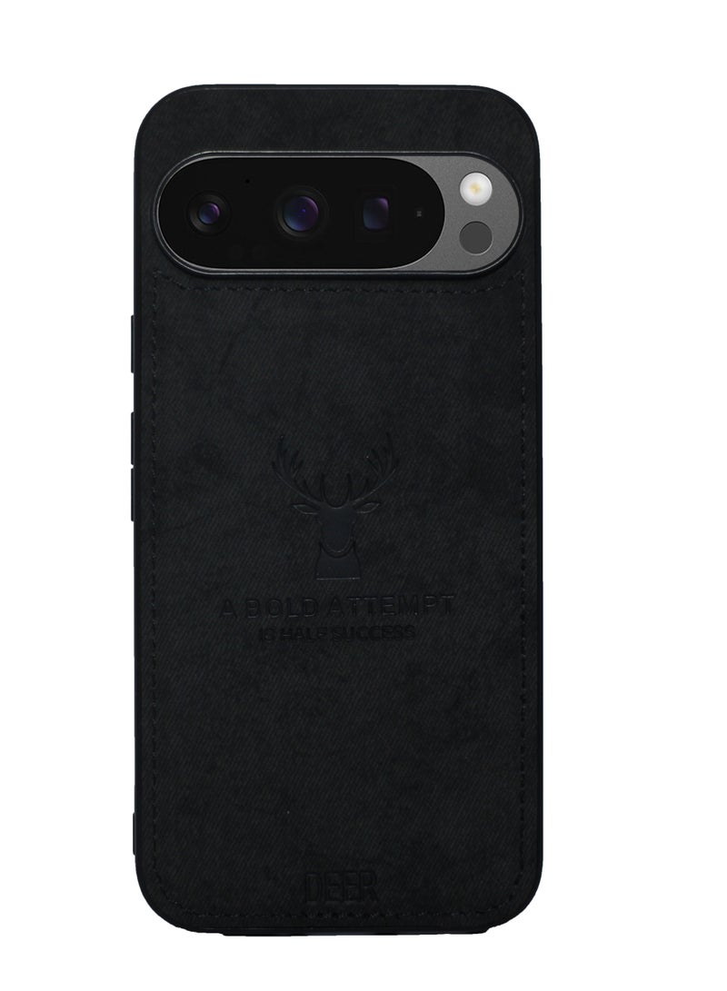 جراب قماشي رقمي فاخر من مادة TPU بنقوش ناعمة، مقاوم للأوساخ، مضاد للصدمات، مضاد لبصمات الأصابع، واقي كامل للجسم لهاتف Google Pixel 9 Pro XL (أسود)