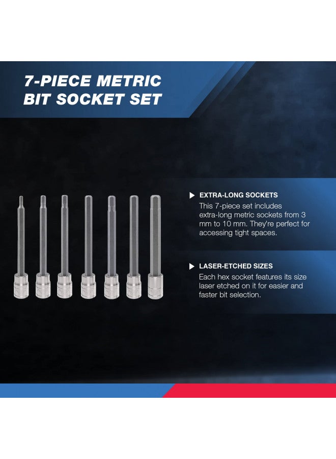 Neiko Neiko 10076A 3/8-Inch Drive Extra Long Allen Hex Bit Socket Set, Metric, 3 mm - 10 mm | S2 and Cr-V Steel, 7-Piece Set  - Image 3