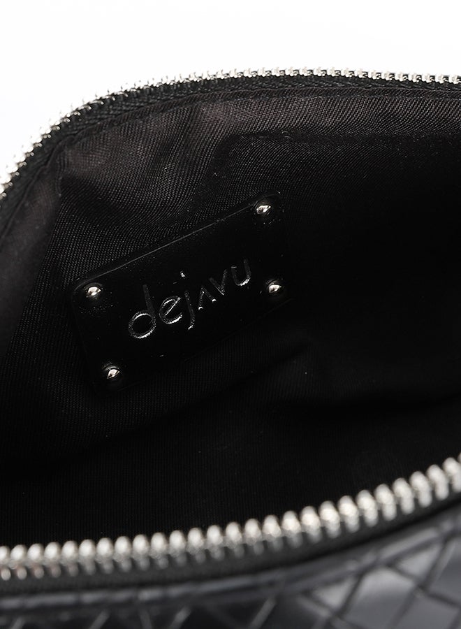 Dejavu BAGS LID-DVTV-042 Intrecciato Zipped Shoulder Bag - Black  For Women, UN - Image 5