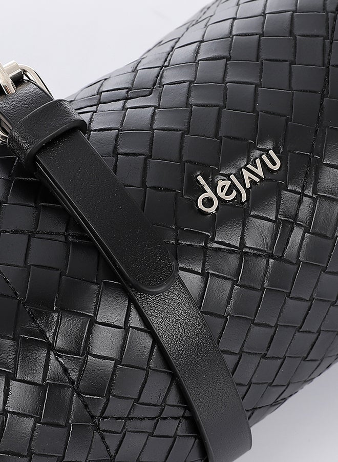 Dejavu BAGS LID-DVTV-042 Intrecciato Zipped Shoulder Bag - Black  For Women, UN - Image 4