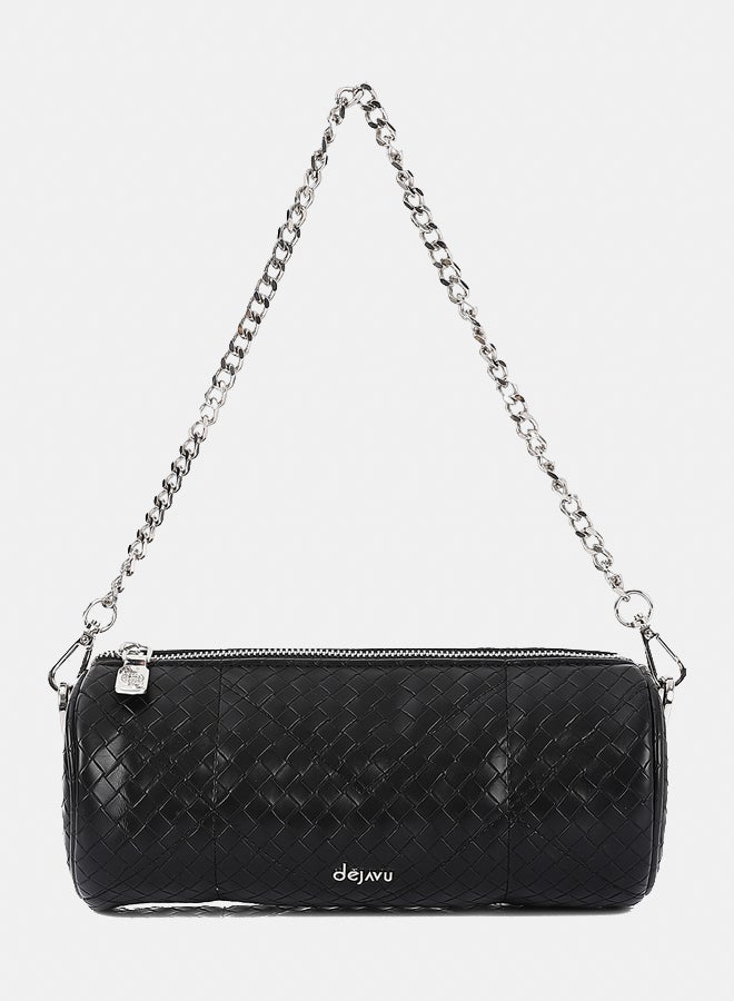 Dejavu BAGS LID-DVTV-042 Intrecciato Zipped Shoulder Bag - Black  For Women, UN - Image 1