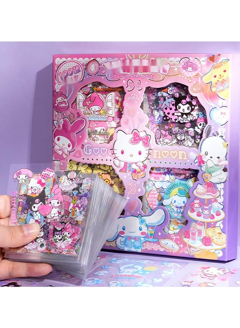 Sanrio Anime Girl Stickers - 100 Sheets Sanrio Stickers Kit, Vinyl Cartoon Aesthetic Decorative Sticker Set, Ideal for Scrapbooking, Journaling, Laptops, and Room Decoration  - Image 1
