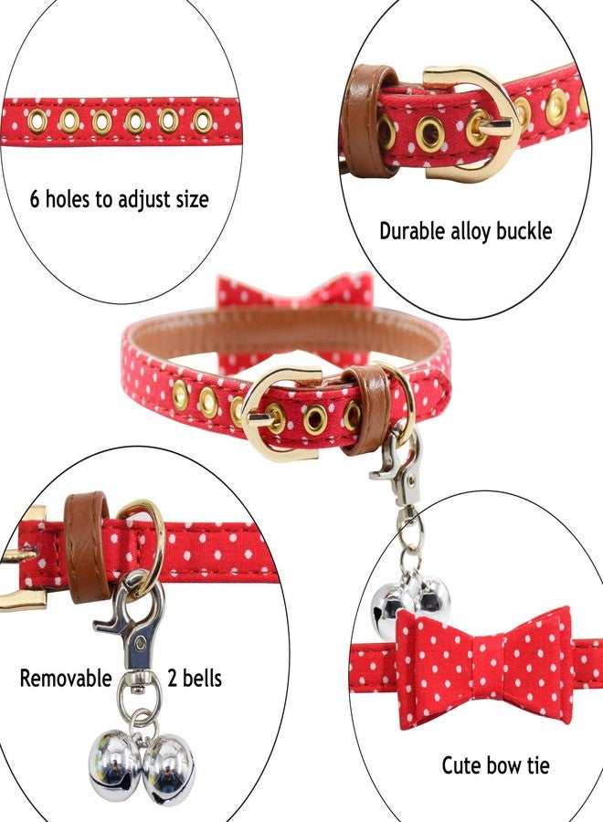 Ximipet 3PCS Bow Tie Dog Collar and Leash Set Plaid/Camo/Dots/Flower Dog Bandanas with Bell 3 Size Adjustable for Small Dogs Puppies and Cats (S, Red Dots) - Image 4