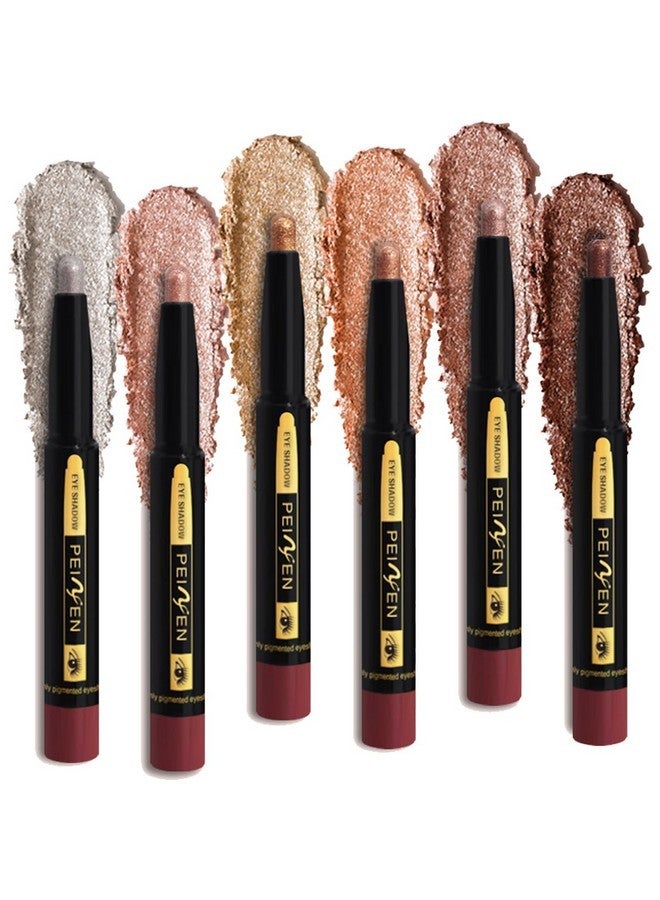 TEEROVA Eyeshadow Stick, 6 Pcs Muti-Color Eyeshadow Pen Set, Creamy Waterproof Long Lasting Eye Makeup Kit, Shimmer Glitter Metal Color Contour Stick - Image 1
