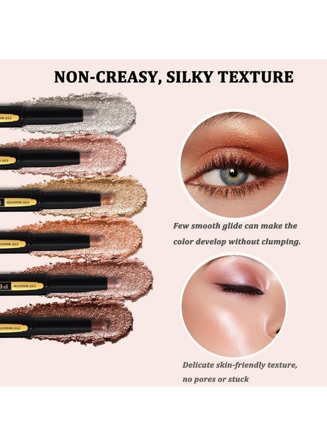 TEEROVA Eyeshadow Stick, 6 Pcs Muti-Color Eyeshadow Pen Set, Creamy Waterproof Long Lasting Eye Makeup Kit, Shimmer Glitter Metal Color Contour Stick - Image 5